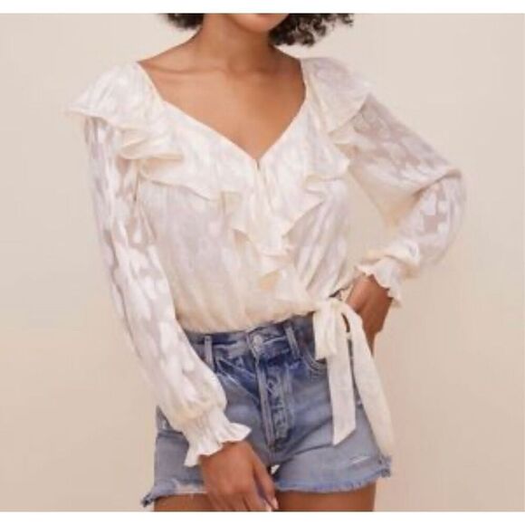NWOT. ASTR The Label Persephone floral wrap ruffle bodysuit blouse. - Picture 1 of 13